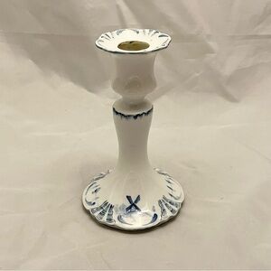 Farmhouse Style Candlestick, Blue & White Windmills, Signed on Bottom, VTG EUC